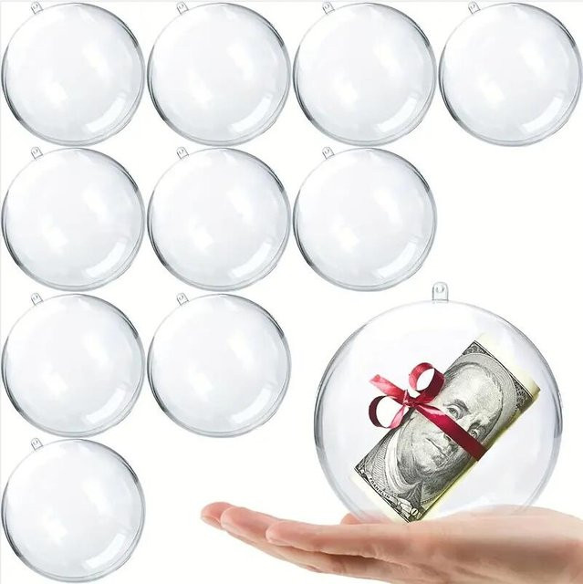 10 Stück durchsichtige Acrylkugeln aus Kunststoff für DIY Bastelarbeiten, befüllbare Kunststoffornamente in Transparent für Hochzeit, Party und Heimdekoration - Bild 1