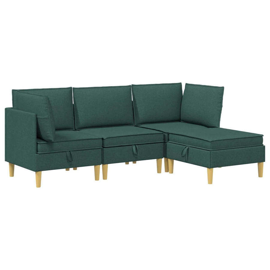 vidaXL Wohnzimmergarnitur in Dunkelgrün aus Stoff mit Ecksofas, Mittelsofa, Fußhocker und Kissen in L-Form - Bild 2