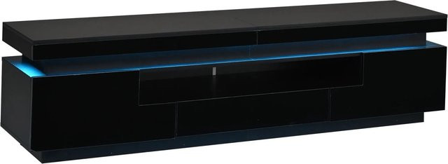Merax TV-Lowboard Modern in Schwarz Hochglanz mit LED, Breite: 175 cm, Tiefe: 38 cm, Höhe: 45 cm - Bild 1