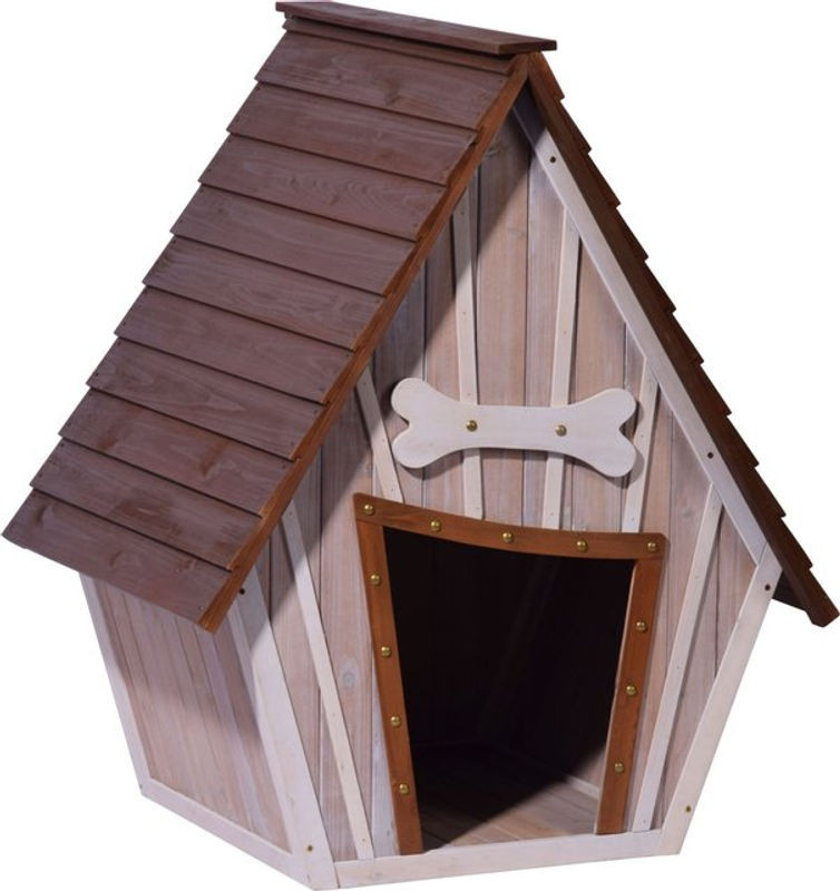 Dobbar Hundehütte aus Holz in Braun im Retro-Design mit entferntbarem Boden B: 90 cm, T: 77 cm, H: 109 cm - Bild 1