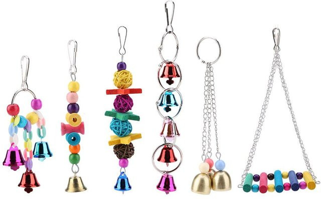 GoolRC Bunte Holz- & Metall Haustier Vogel Schaukel Spielzeug, 6-teiliges Set - Bild 1
