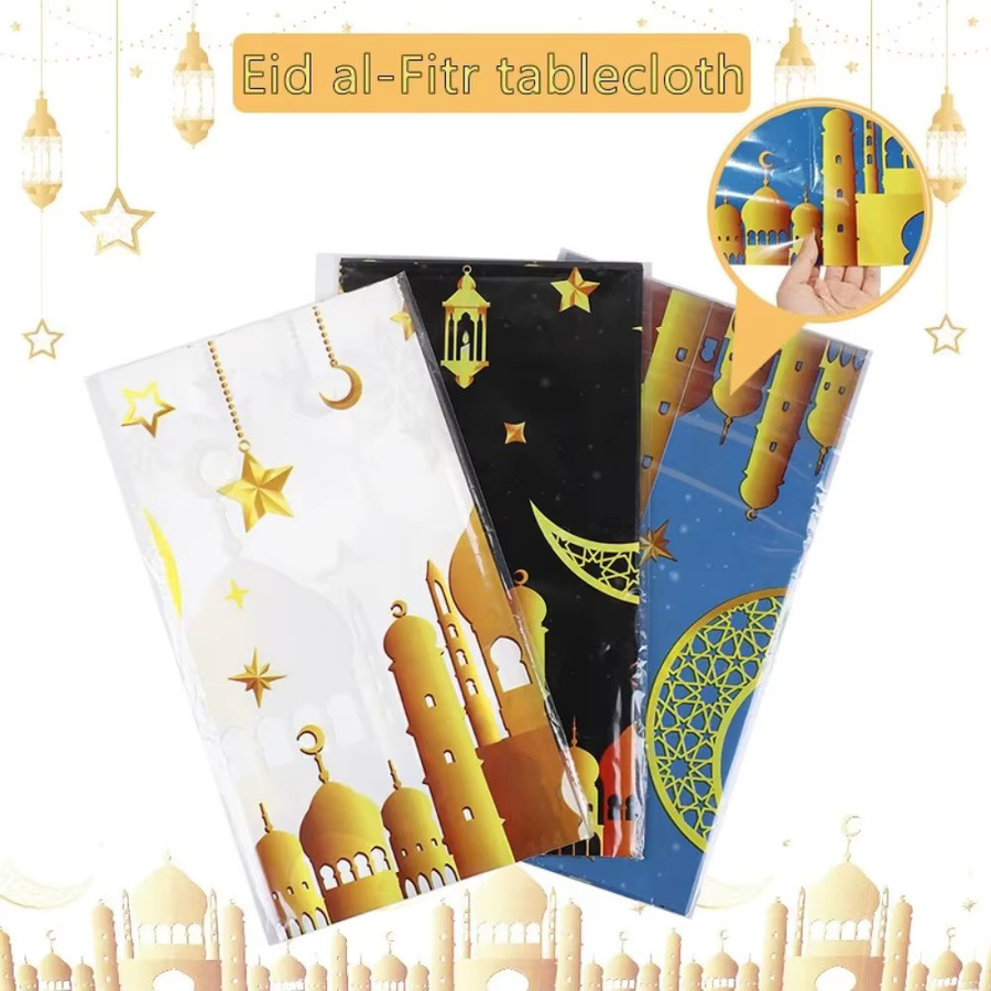 VIKAMA Tischdecke mit Mond-Gold-Print, orientalische Ramadan-Festtags-Tischdecke aus Leinen, schmutzabweisend und waschbar - Bild 2