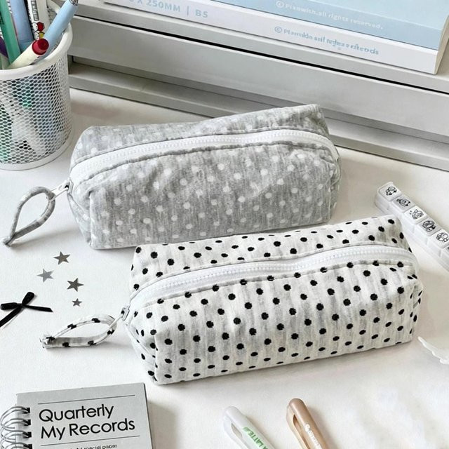 INS Multifunktionales Federmäppchen mit Polka-Dot-Design in Schwarz für Studenten und Erwachsene - Bild 1