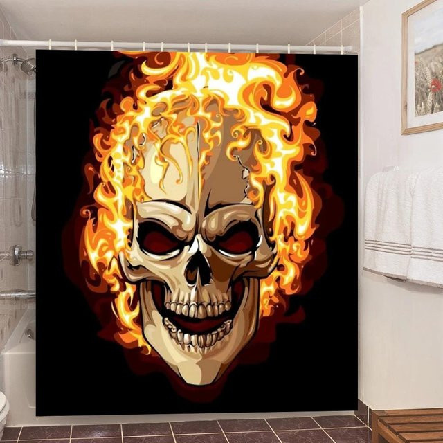 Baifenbai Home Furnishing Duschvorhang mit Totenkopf und Gothic-Frauenprint, Schwarz, B: 120 cm, H: 180 cm - Bild 1