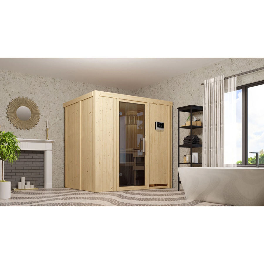 Karibu Sauna Finja mit 3,6 kW Ofen und externer Steuerung in Natur - Bild 2