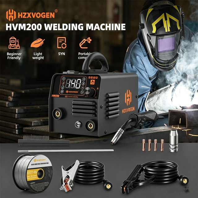 HZXVOGEN HVM200 3-in-1 MIG TIG MMA Schweißgerät Synergy Inverter, Tragbare Halbautomatische Schweißmaschine für Metall und Eisen, Schwarz - Bild 1