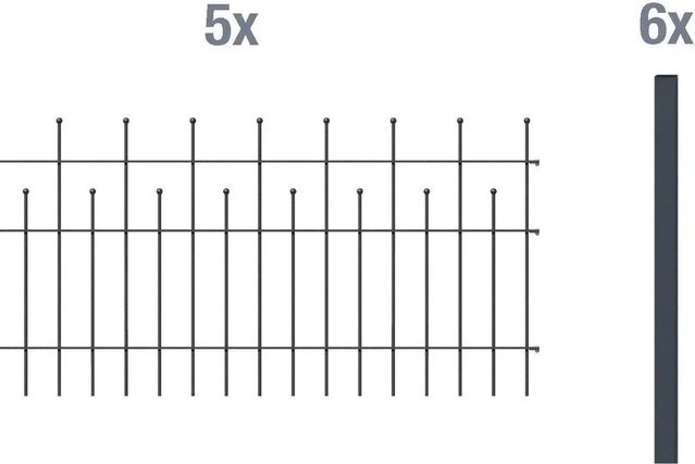 Metallzaun Grund-Set Madrid Anthrazit zum Einbetonieren aus Stahl, Höhe: 75 cm, Breite: 1000 cm - Bild 1