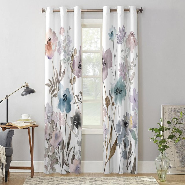 Binchi Outdoor Equipment Aquarell Blumen Pflanzen Vorhang mit floralem Design, halbtransparent, Mehrfarbig, Breite: 135 cm, Höhe: 92 cm - Bild 1