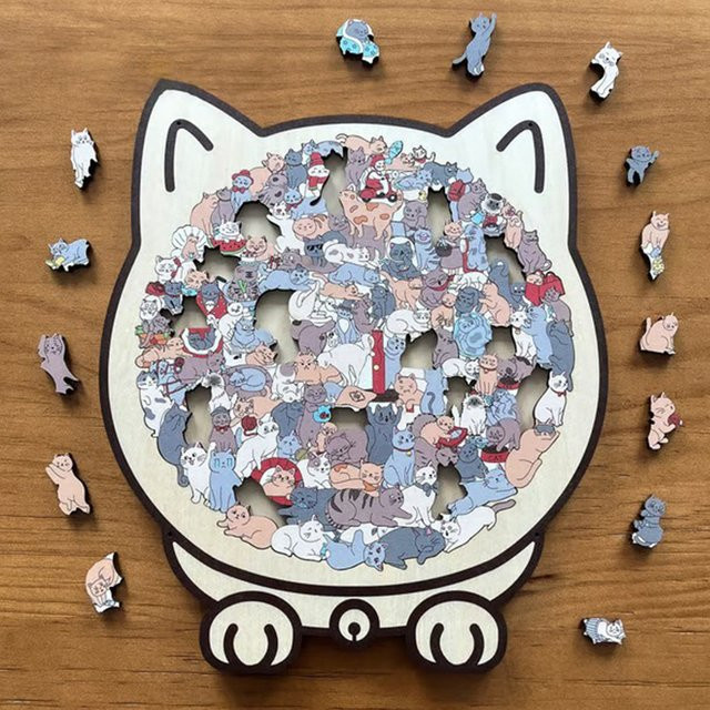 A-Nice Katzenförmiges Holzpuzzle, 135-teiliges Set, Tiere, Bunt / Mehrfarbig - Bild 1