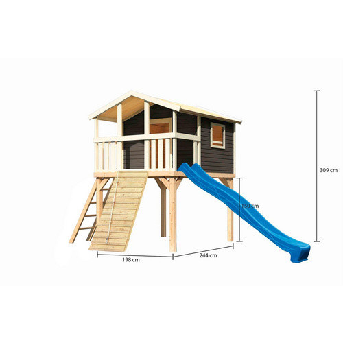 Karibu Stelzenhaus Benjamin Spielturm Set in Terragrau mit Holzrampe und Rutsche, B/H/T: 198 x 309 x 244 cm - Bild 3