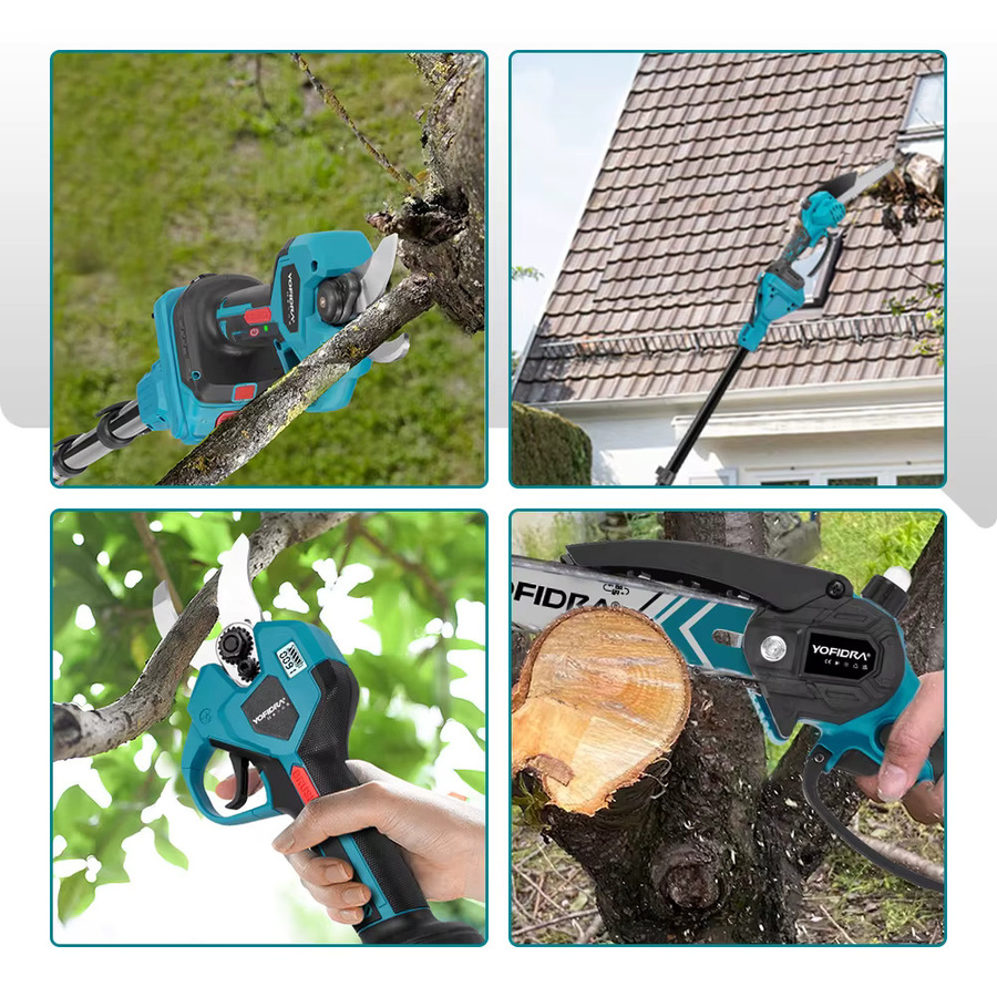 YOFIDRA 4-in-1 Akku-Astschere mit Teleskopstab, bürstenloser Hochleistungs-Astschnitt mit 8-Zoll-Kettensäge und 32-mm-Schere, blau, kompatibel mit Makita 21V LXT Akku - Bild 2