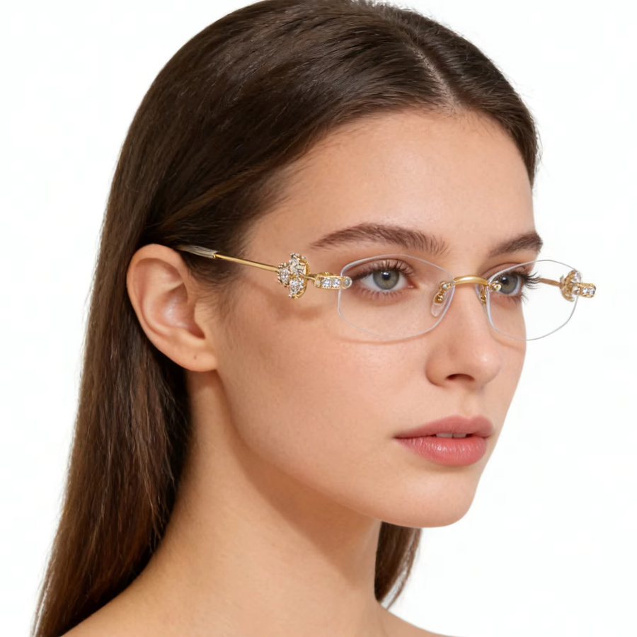 EOOUOOE Korrektionsbrille, randlos, oval, Silber, Damen, Metall, Blaulichtfilter - Bild 3