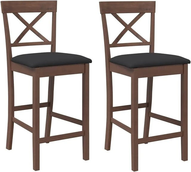 vidaXL Barhocker Set aus Gummibaum-Massivholz mit Kissen in Braun, 2 Stück, B/T/H: 41,0 x 46,5 x 95,5 cm - Bild 1