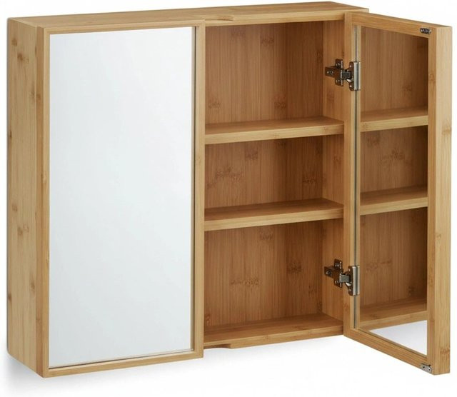 Relaxdays Bad Spiegelschrank aus Bambus Natur mit 2 Türen, B/H/T: 50,5 x 65 x 14 cm - Bild 1