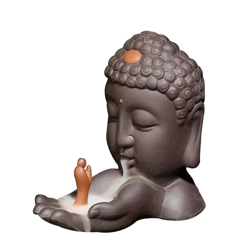 MINIDEAL Keramik Wasserfall Weihrauchbrenner Buddha Statue in Braun - Bild 2