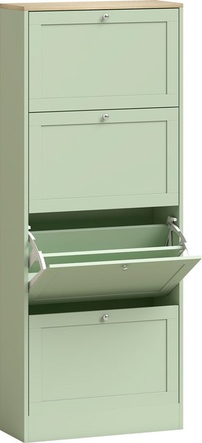 HOMCOM Schuhschrank für 24 Paar, moderner schmaler Schuhschrank mit 4 Klappschubladen und verstellbaren Einlegeböden für Flur und Diele, Hellgrün, B: 60 cm, T: 23,5 cm, H: 153,3 cm - Bild 1