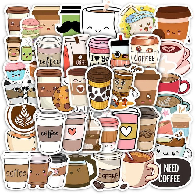 Binchi Outdoor Product 102550 Stück Kawaii Vintage Tee und Kaffee Aufkleber aus wasserfestem PVC in Multicolour für Skateboard, Laptop und Gepäck - Bild 1