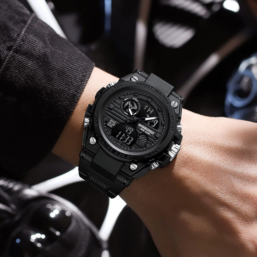 BINBOND Chronograph, Quarz, Schwarz, Silikon, Herren - Bild 3