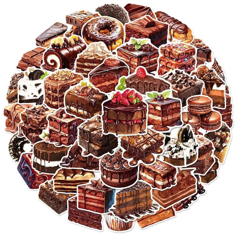 50 Stück wasserfeste Schokoladenkuchen-Dessert-Graffiti-Aufkleber in Mehrfarbig zur Dekoration von Wasserbechern, Lunchboxen und Kühlschränken - Bild 2