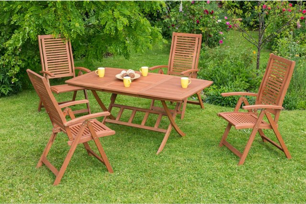 Merxx Cordoba Gartenmöbel-Set 5-tlg. aus geöltem Eukalyptusholz in Braun mit Klappausziehtisch - Bild 3