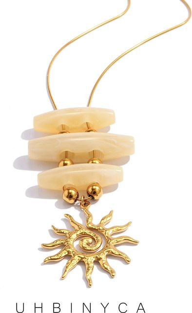 UHBINYCA Anhänger Halskette, Sonne, Harz, Edelstahl, Gold, 48 + 5 cm, Unisex - Bild 1