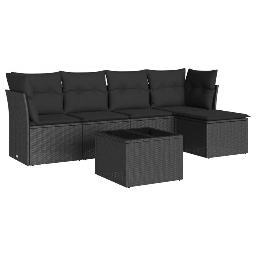 vidaXL 6-tlg Garten-Sofagarnitur in L-Form aus Polyrattan mit Kissen in Schwarz - Bild 2