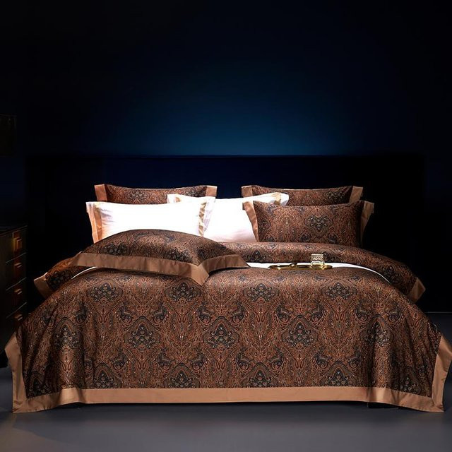 Bin Chi Textiles Bettwäscheset aus ägyptischer Baumwolle mit Digitaldruck im Boho-Stil, Farbe Braun, 4-teilig, B/H: 200 x 230 cm - Bild 1