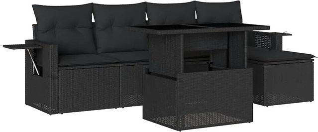 vidaXL 6-teilige Garten-Sofagarnitur aus schwarzem PE-Rattan mit Kissen und pulverbeschichtetem Stahlgestell - Bild 1