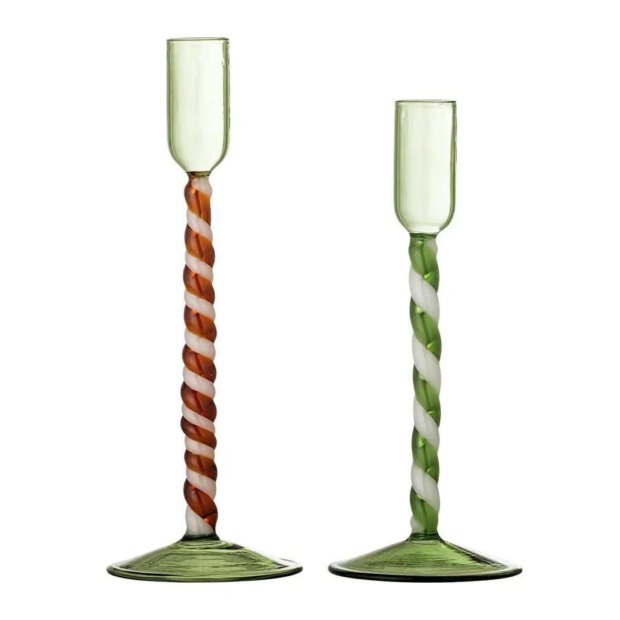 Bloomingville Kerzenhalter Swirlie aus grünem Glas, Set aus 2 Stück - Bild 1