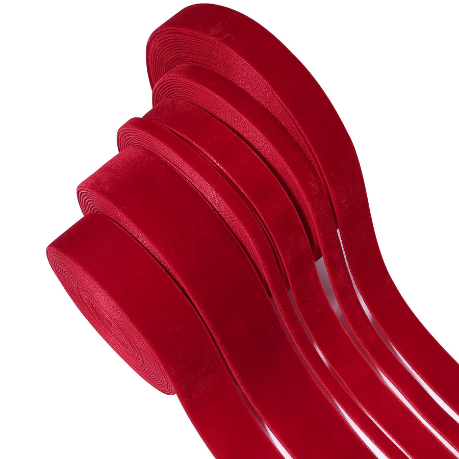 Rotes Samtband mit einseitiger Beflockung für DIY-Dekorationen und Weihnachtsgeschenke, Breite: 0,6 bis 3,2 cm - Bild 2