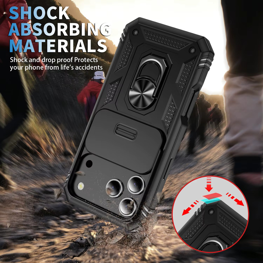 Huikai Heavy Duty Slide-Kamerahülle mit 360 Grad drehbarem Ständer für iPhone 17 Pro Max 17 Air 16 Pro Max 15 14 13 12 in Schwarz oder Grün - Bild 4