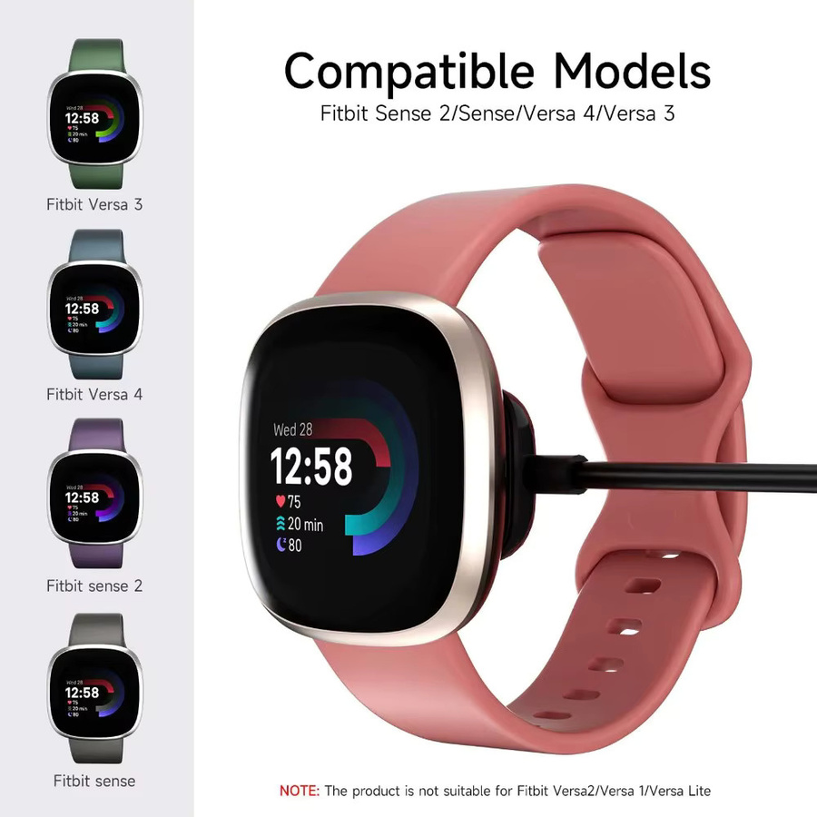 Ersatz-Ladekabel für Fitbit Versa 4, Versa 3 und Sense 2 mit magnetischem USB-Dock-Ständer in Schwarz - Bild 2