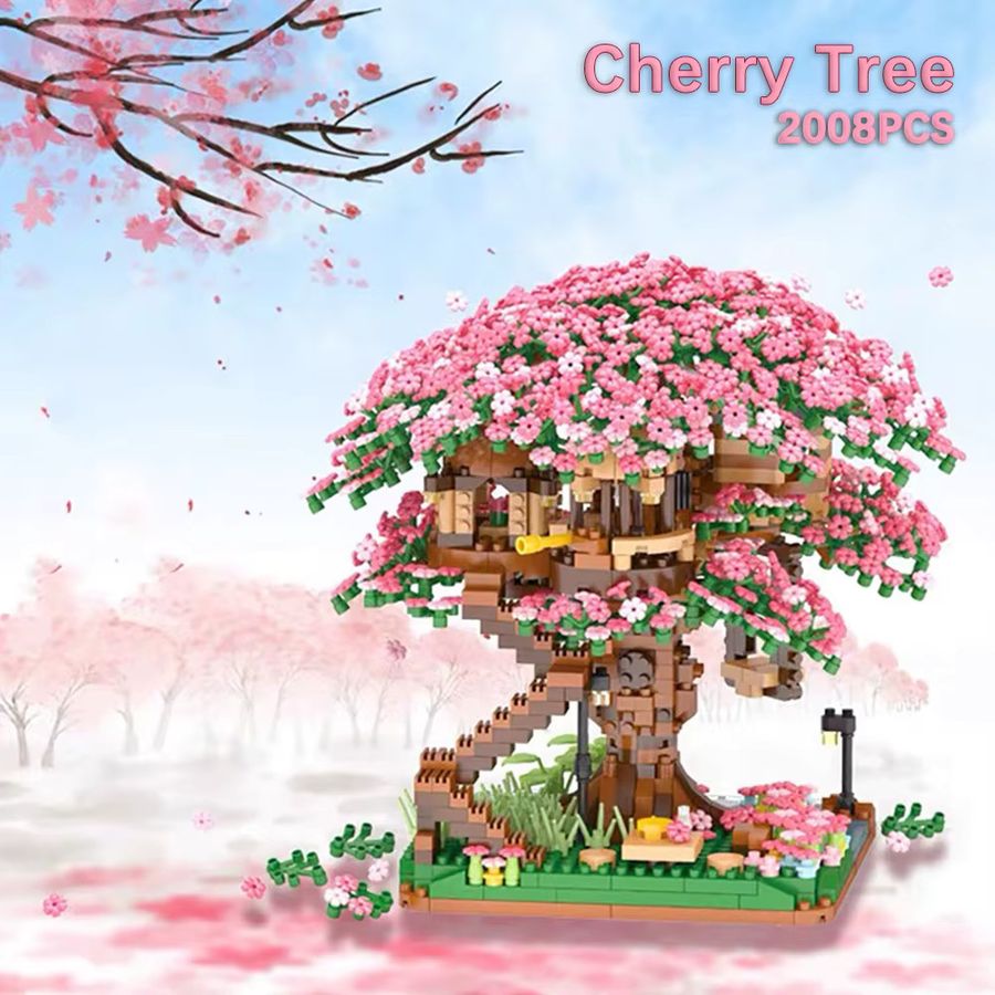 KNEW BUILT Sakura-Baum-Mikroblöcke mit LED-Leuchten als Kirschblüten-Baumhaus-Modell und romantisches 3D-Nachtlicht-Dekor - Bild 4