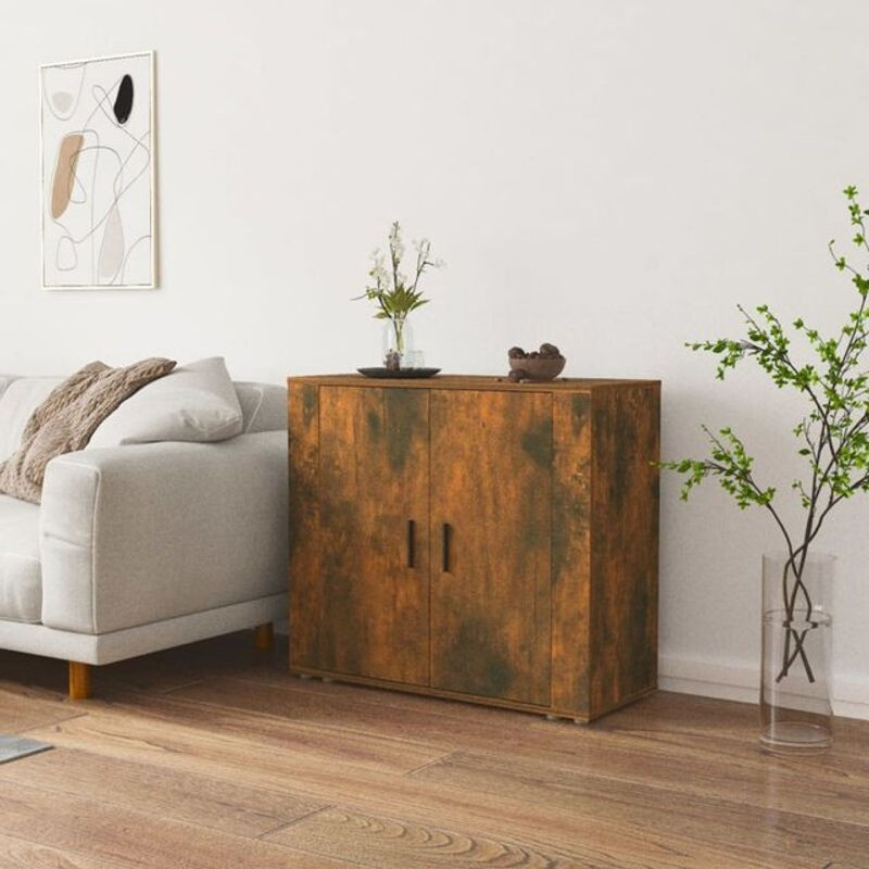 Vidaxl Sideboard Industrial in Räuchereiche, B/T/H: 80 x 33 x 70 cm, Holzwerkstoff - Bild 1