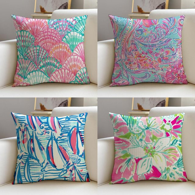 L-Lilly Decor PulitzerS Kissenbezug aus Leinen in Weiß und Multicolour, quadratisch, B/B/H: 30 x 30 x 30 cm - Bild 1