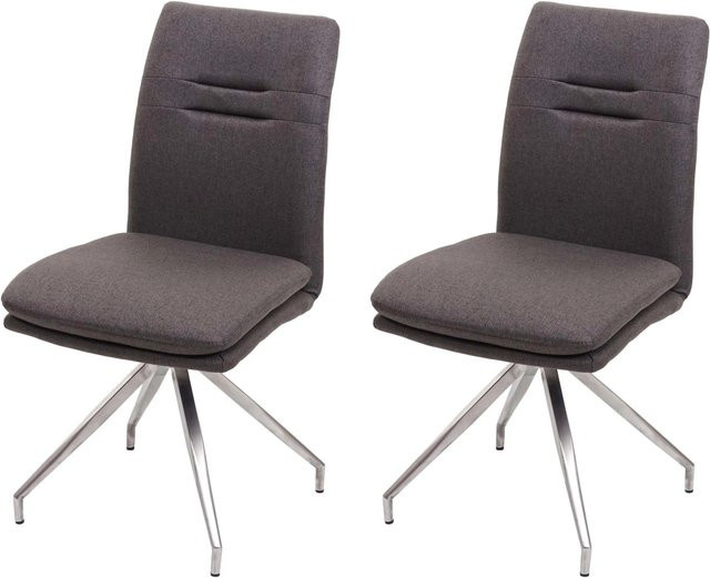 CHEFGASTRO Esszimmerstuhl 2er-Set aus Stoff und gebürstetem Edelstahl in Grau-Braun, B/T/H: 90 x 47 x 60 cm, Sitzhöhe: 49 cm - Bild 1