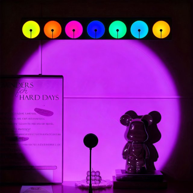 LED-Sonnenuntergangslampe mit 7 einstellbaren RGB-Farben in Schwarz für moderne Ambientebeleuchtung - Bild 1