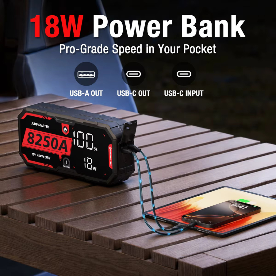 AdoreTrip Auto Starthilfe Powerbank 8250A 12V Batterie Booster für Benzin und Diesel, Schwarz - Bild 6