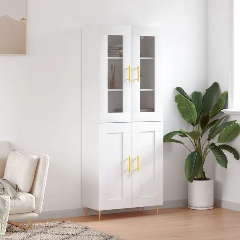 Vidaxl Vitrinenschrank Modern, Weiß, B: 69,5 cm, T: 34 cm, H: 180 cm - Bild 1
