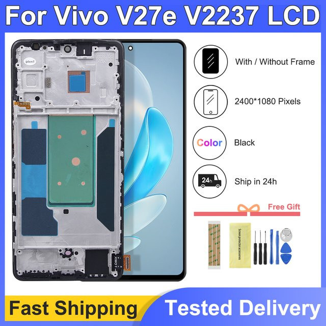 Sinmaytai Ersatz Display für Vivo V27E mit Rahmen, OLED LCD Touch Digitizer Panel, Schwarz, 6,62 Zoll - Bild 1