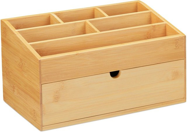 Relaxdays Schreibtischorganizer aus Bambus und MDF in Natur mit Schublade, B/T/H: 28 x 15 x 16,5 cm - Bild 1
