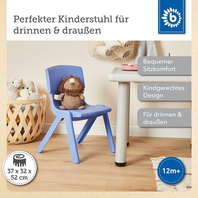 Bieco Kinderstuhl aus Kunststoff in Blau, belastbar bis 80 kg, B/T/H: 36,0 x 34,0 x 51,5 cm - Bild 1