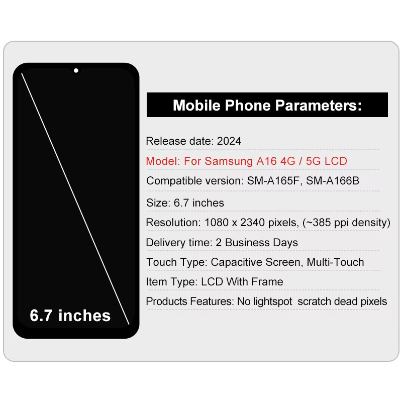 AMOLED A16 LCD-Display mit Touchscreen-Digitizer für Samsung Galaxy A16 4G 5G (Modelle A165, A166, SM-A166B) in Schwarz - Bild 2