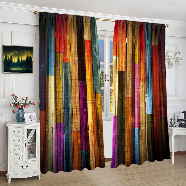 2er-Set Vorhang aus Polyester mit Vintage- und Streifenmuster, halbtransparent, Mehrfarbig, B/H: 106,68 x 160 cm - Bild 1