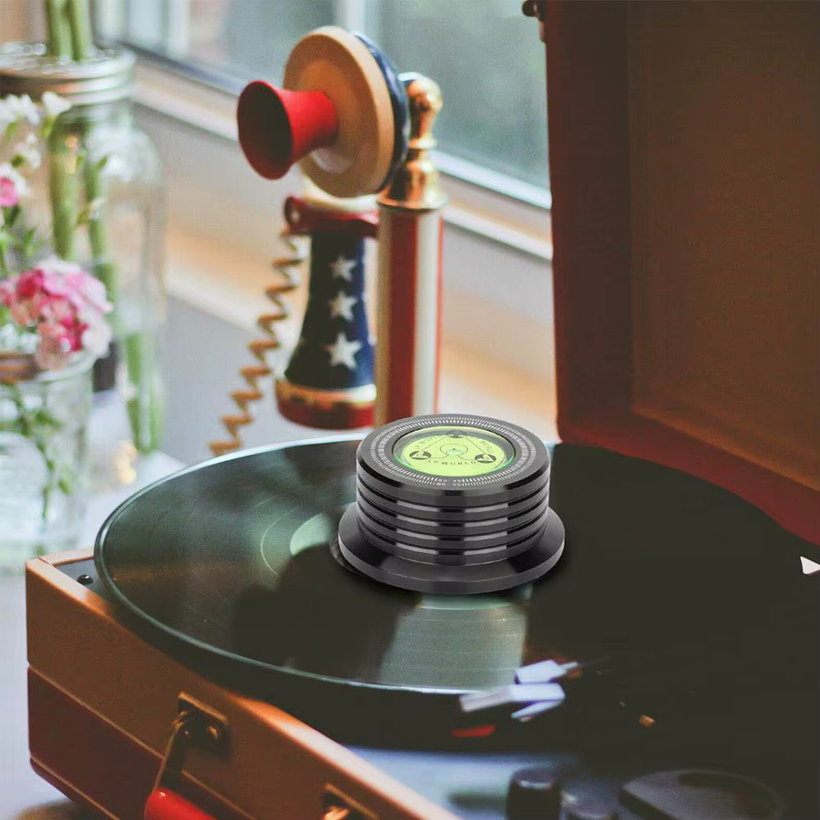 Schwarzer Schallplatten-Stabilisator für LP-Vinyl mit Geschwindigkeitsmessung und Füllstandsanzeige aus Legierung, 60 Hz - Bild 4