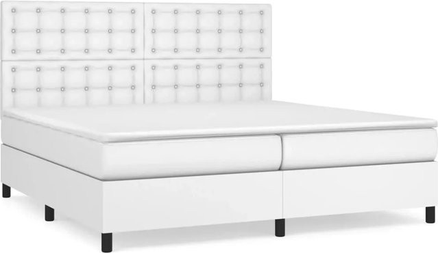 vidaXL Boxspringbett mit Matratze in Weiß aus Kunstleder, Hybridbett mit Taschenfederkern, B/T: 200 x 200 cm - Bild 1