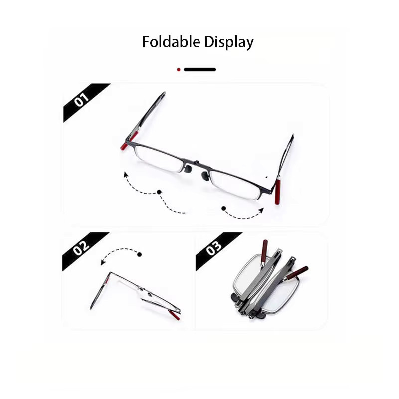 Faltbare Lesebrille, Vollrand, rechteckig, Metall - Bild 3