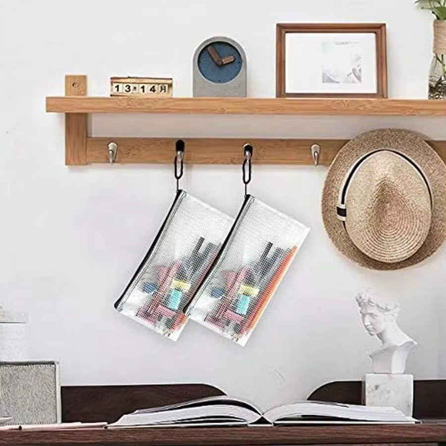 Transparente wasserdichte Gitter-Stifttasche mit Reißverschluss aus Kunststoff, A6, Schwarz - Bild 4