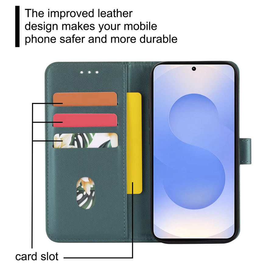 Samsung Flip Wallet Schutzhülle aus Kunstleder mit Kartenfach für S26 S25 S24 S23 S22 S21 S20 Fe in Schwarz und Grün - Bild 2