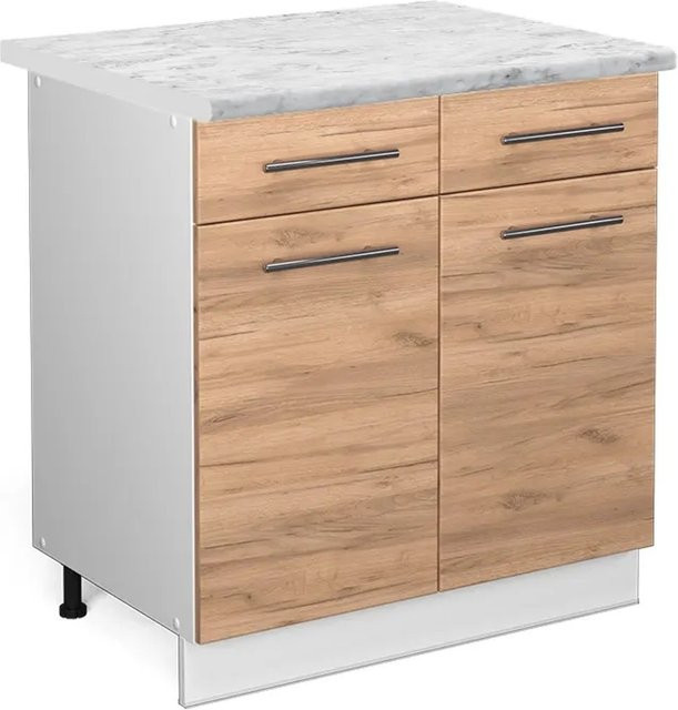 Vicco Küchenunterschrank Fame-Line Goldkraft Eiche/Weiß mit Marmor-Optik, Breite: 80 cm - Bild 1